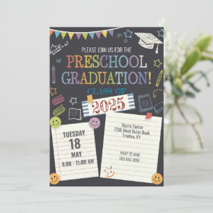 Customise Chalkboard Note Preschool Graduation Cap Invitation