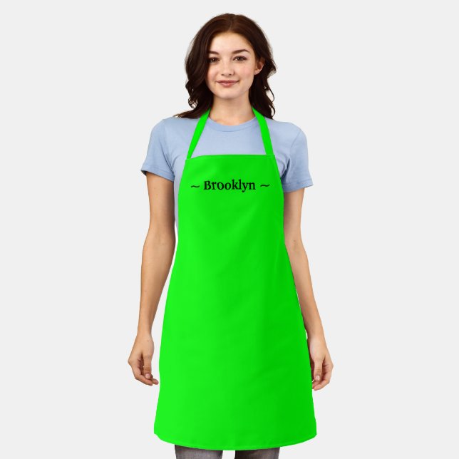 customise change name text black neon green apron (Worn)