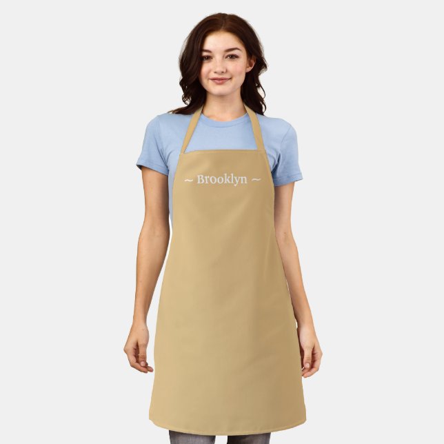 customise change name text camel khaki white apron (Worn)