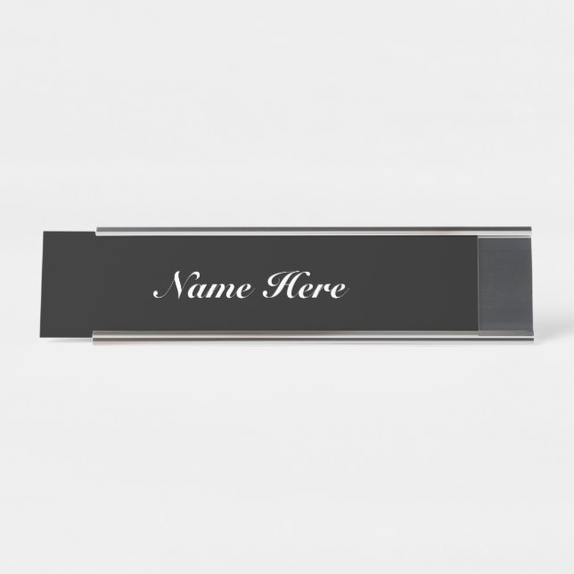 customise, change name text classic black white desk name plate (Front)