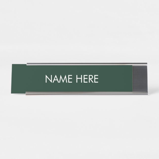 customise, change name text dark green white desk name plate (Front)