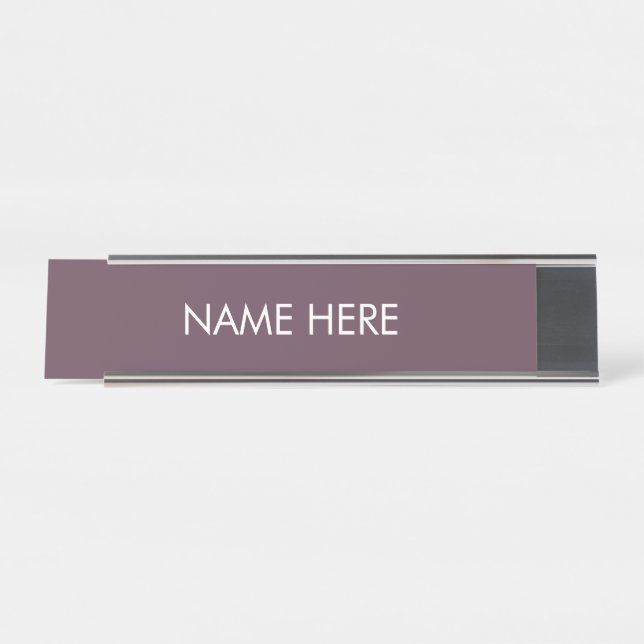 customise, change name text eggplant purple white desk name plate (Front)