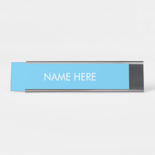 customise, change name text light blue white desk name plate