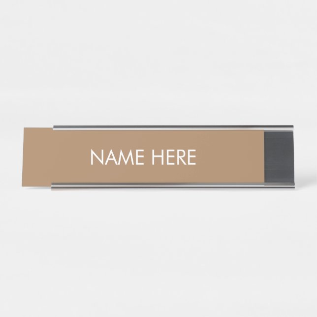 customise, change name text light brown white desk name plate (Front)