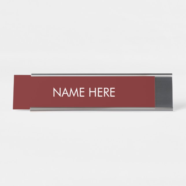 customise, change name text maroon wine white desk name plate (Front)