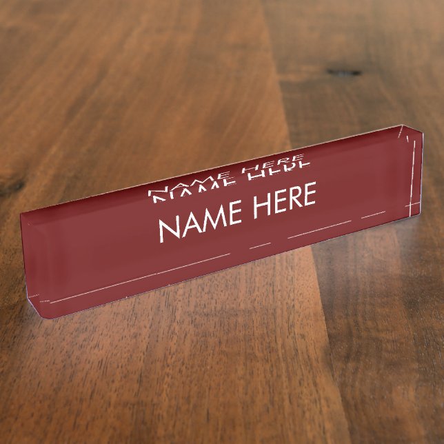 customise, change name text maroon wine white nameplate (Side)