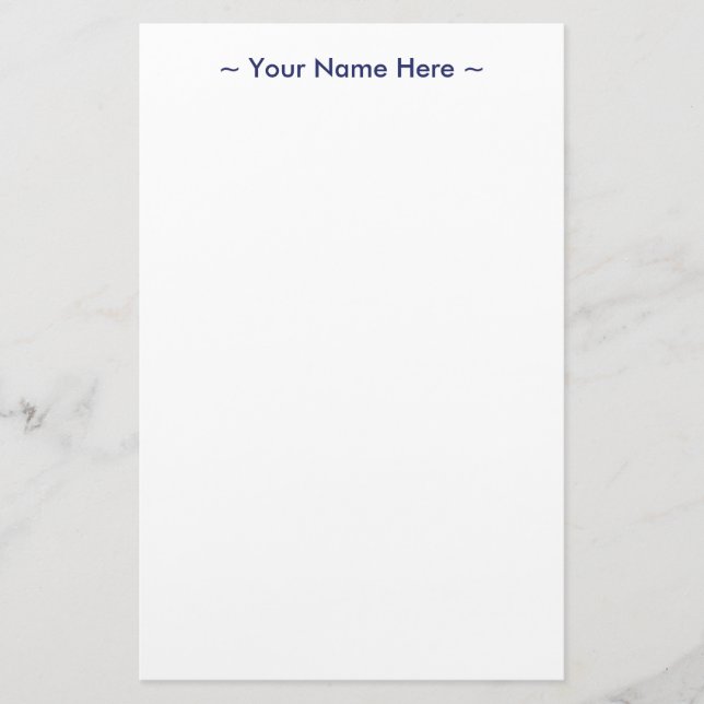 customise change name text navy blue white stationery (Front)