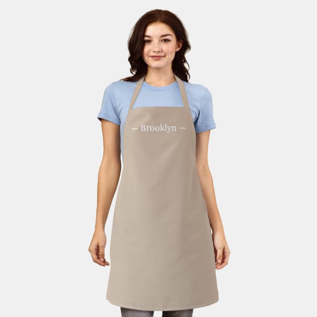 customise change name text white beige tan apron (Worn)