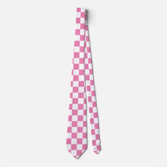 Customise Chequered Pink and White Tie (Front)