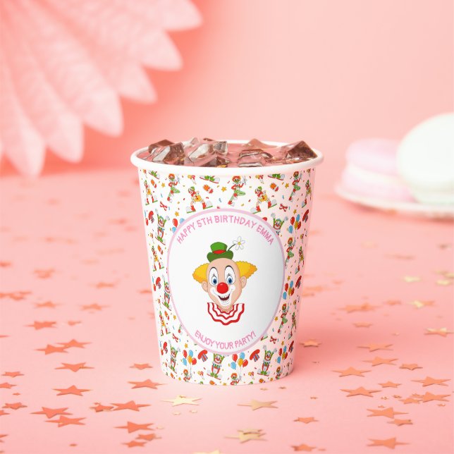 Customise Clown Birthday Party Little Girl Fun Paper Cups (Insitu)