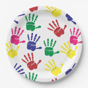 Customise Colourful Handprints Paper Plate