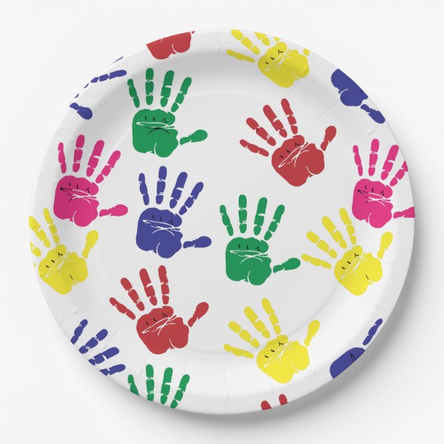 Customise Colourful Handprints Paper Plate (Front)