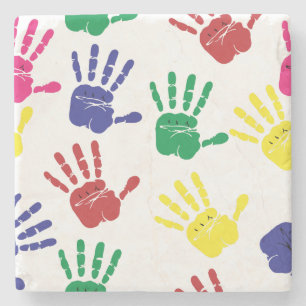 Customise Colourful Handprints Stone Coaster