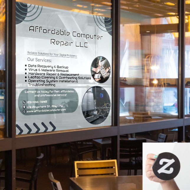 Customise Computer Repair Shop Promotional  (Restaurant Window)