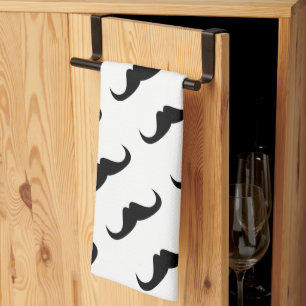 Customise Cool Black Handlebar moustache pattern Tea Towel