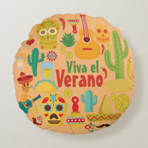 Customise Cool Mexico Monuments Design Round Cushion