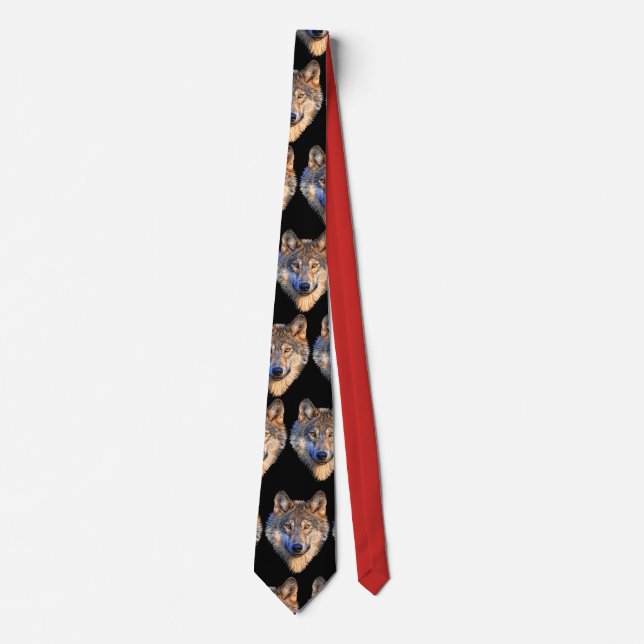 Customise Cool Red-Black Tie with Wolf Head (Front)