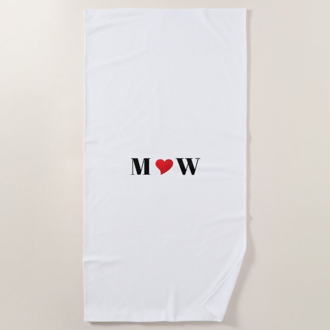 Customise Couple initials A Loves B red heart Beach Towel (Front)