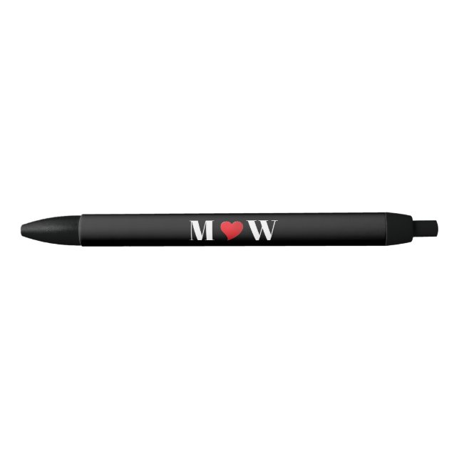 Customise Couple initials A Loves B red heart Black Ink Pen (Front)