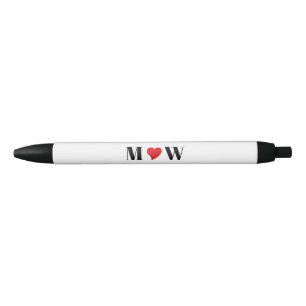 Customise Couple initials A Loves B red heart Black Ink Pen