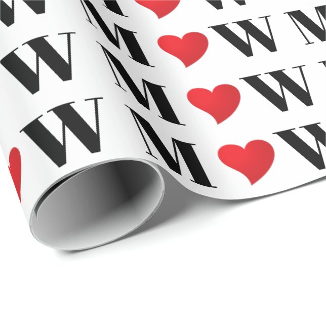 Customise Couple initials A Loves B red heart Gift Wrapping Paper (Roll Corner)