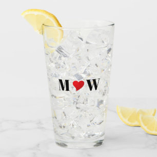 Customise Couple initials A Loves B red heart Glass