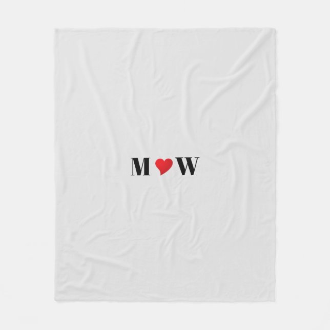 Customise Couple initials A Loves B red heart grey Fleece Blanket (Front)