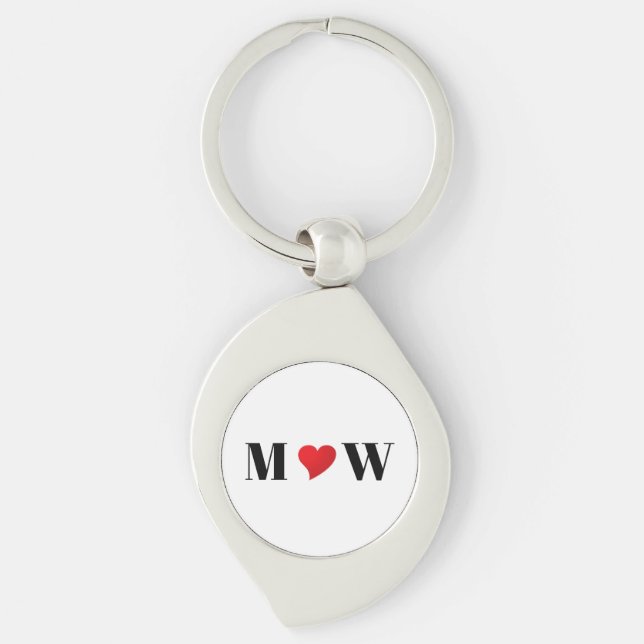 Customise Couple initials A Loves B red heart Key Ring (Front)
