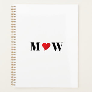 Customise Couple initials A Loves B red heart Planner