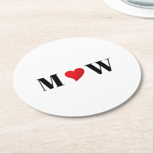 Customise Couple initials A Loves B red heart Round Paper Coaster
