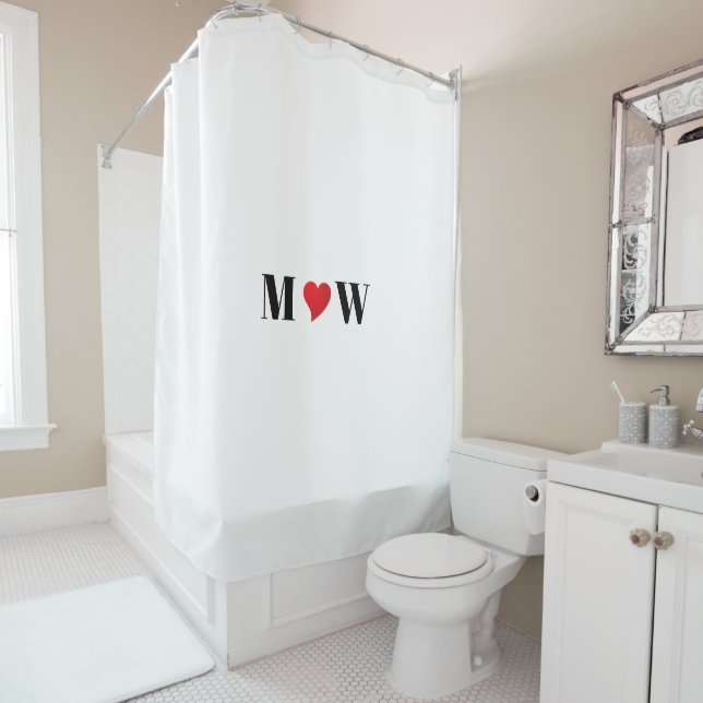 Customise Couple initials A Loves B red heart Shower Curtain (In Situ)