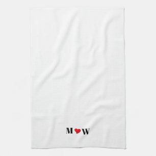 Customise Couple initials A Loves B red heart Tea Towel