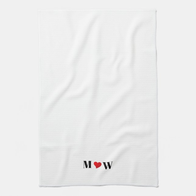 Customise Couple initials A Loves B red heart Tea Towel (Vertical)