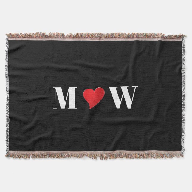 Customise Couple initials A Loves B red heart Throw Blanket (Front)