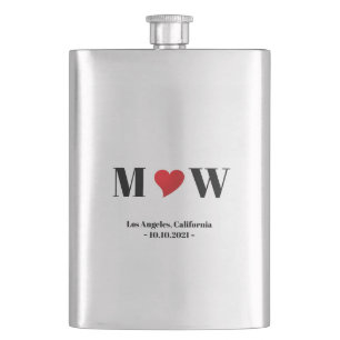 Customise Couple initials red heart Wedding Favour Hip Flask
