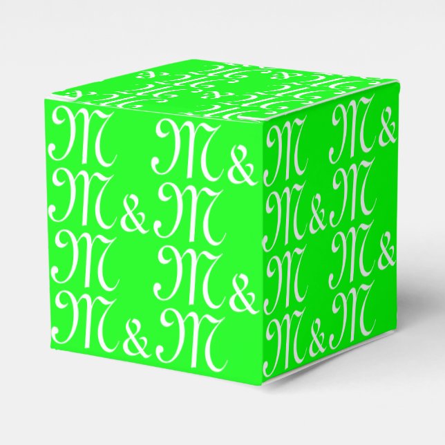 Customise couple's Initials monogram neon green Favour Box (Front Side)
