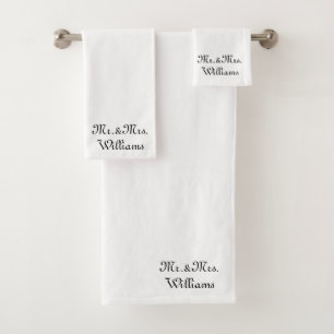 Customise Couple's last name Mr. & Mrs. black whit Bath Towel Set