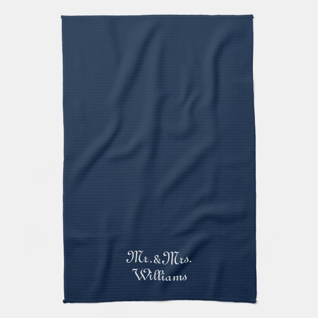 Customise Couple's last name Mr. & Mrs. navy blue Tea Towel (Vertical)