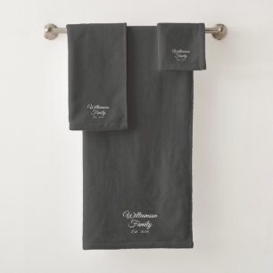 Customise Couple's last name, year charcoal grey Bath Towel Set