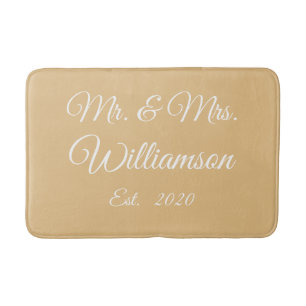Customise Couple's last name, year, number camel Bath Mat