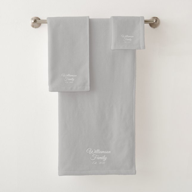Customise Couple's last name, year number grey Bath Towel Set (Insitu)