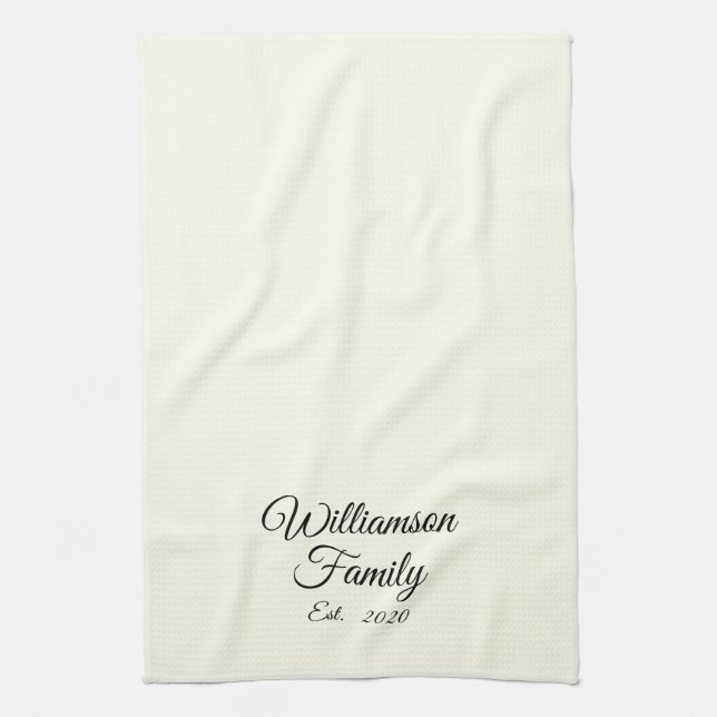 Customise Couple's last name, year, number Ivory Tea Towel (Vertical)