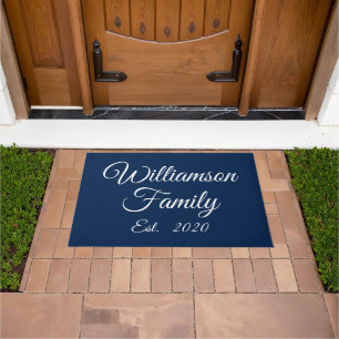 Customise Couple's last name year number navy blue Doormat
