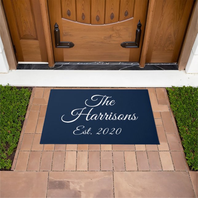 Customise Couple's last name, year, number navy Do Doormat (Outdoor)
