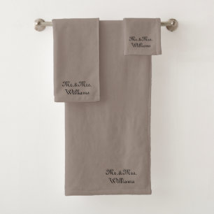 Customise Couple's name Mr. & Mrs. black greige Bath Towel Set