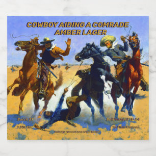 Customise Cowboy Aiding A Friend Detailed Home  Beer Bottle Label