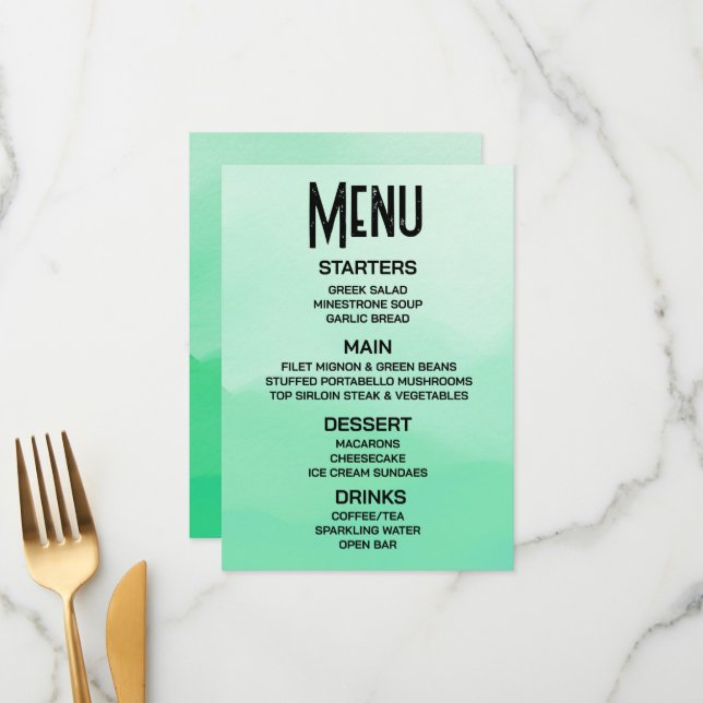 Customise - Create Your Own Green Ombré Watercolor Menu (Front/Back In Situ)