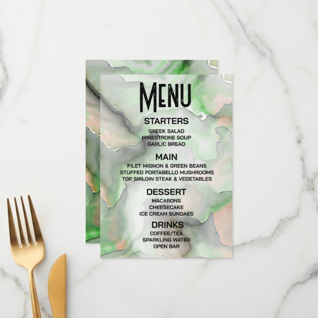 Customise - Create Your Own Light Green Marble Menu (Front/Back In Situ)