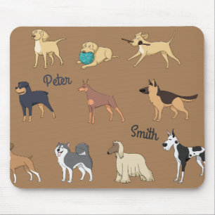 Customise Cute Doggy Design with Name Mouse Pad