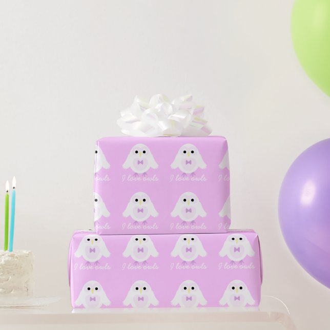Customise Cute Snowy White owl on Light Pink Wrapping Paper (Party Gifts)